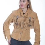 Fringe leather jacket for women