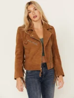 Women's Tan Suede Fringe Biker Jacket | Moto Leather Jacket