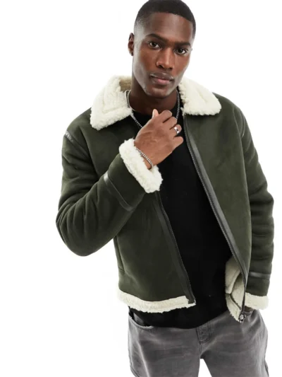 suede aviator jacket with borg lining