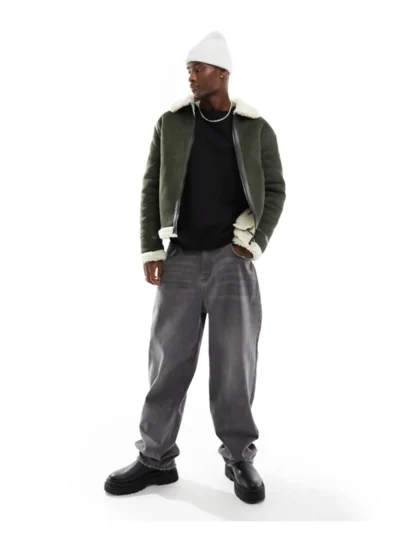 suede aviator jacket with borg lining