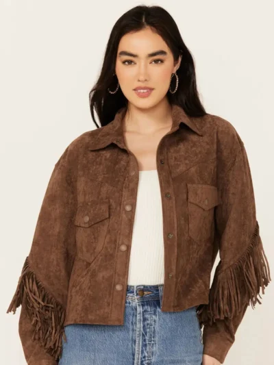 BLANKNYC Women's Faux Suede Fringe Jacket