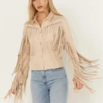 Blue B Women's Grommet Faux Suede Fringe Jacket