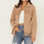 Fornia Women's Fringe Faux Leather Fringe Zip Jacket