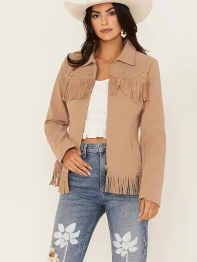 Fornia Women's Fringe Faux Leather Fringe Zip Jacket