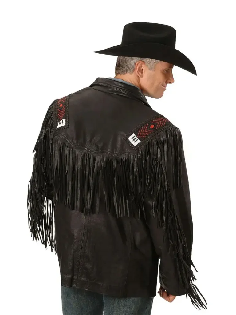 black fringe leather jacket back side