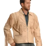 Liberty Wear Men's Fringed Leather Jacket - cream