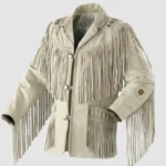 80s Style Fringe White Leather Jacket