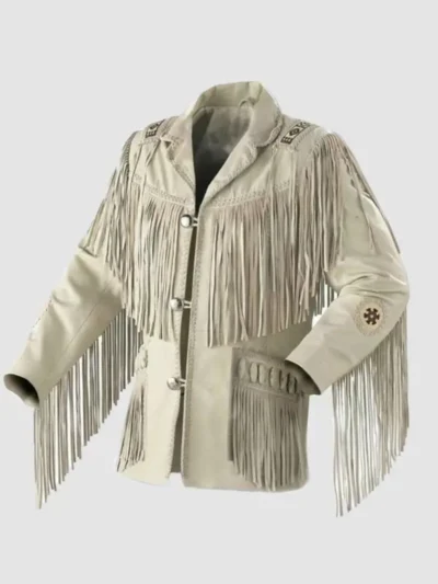 80s Style Fringe White Leather Jacket
