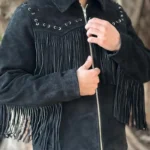 Men's Black Western Style Suede Leather Fringe Jacket (1)