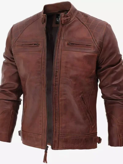 Men's Cafe Racer Cognac Leather Jacket