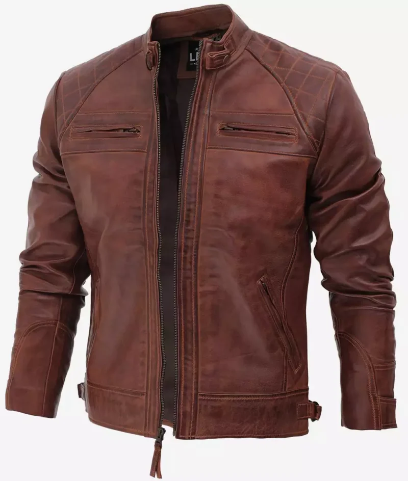 Men's Cafe Racer Cognac Leather Jacket