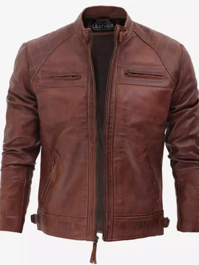 Men's Cafe Racer Cognac Leather Jacket