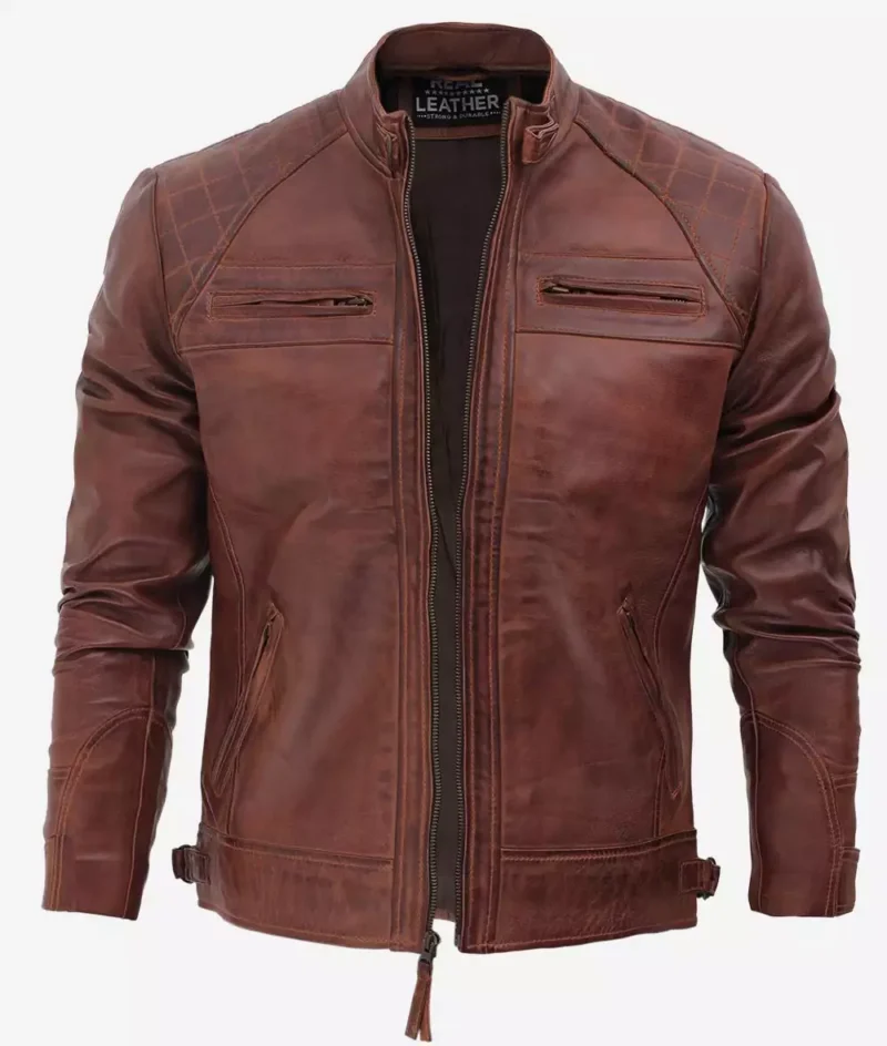 Men's Cafe Racer Cognac Leather Jacket