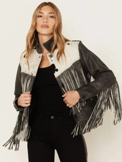 STS Ranchwear Women's Frontier Blackstone Cowhide and Fringe Leather Jacket