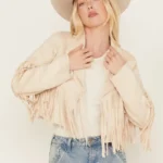 Saints & Hearts Women's Faux Suede Cropped Fringe Jacket