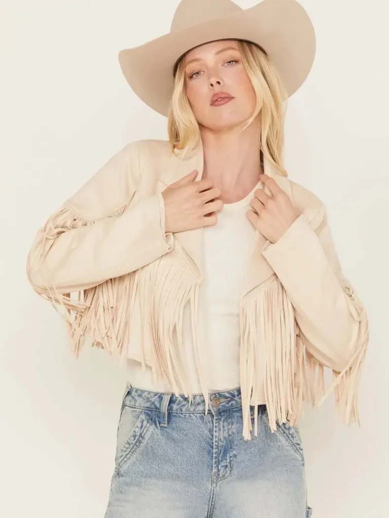 Saints & Hearts Women's Faux Suede Cropped Fringe Jacket