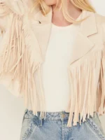 Saints & Hearts Women's Faux Suede Cropped Fringe Jacket