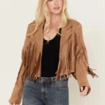 Saints & Hearts Women's Faux Suede Cropped Fringe Jacket