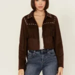 Shyanne Women's Faux Suede Contrast Stitch Fringe Jacket