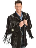 Black Western Coat Mens Leather Fringe Jacket - Image 2