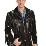 Black Western Coat Mens Leather Fringe Jacket