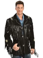 Black Western Coat Mens Leather Fringe Jacket