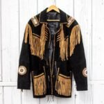 Black and brown Beaded Leather Fringe Jacket