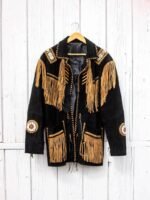 Black and brown Beaded Leather Fringe Jacket