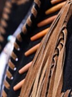 Black and Brown Beaded Leather Fringe Jacket - Image 4