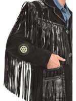 Black Western Coat Mens Leather Fringe Jacket - Image 4