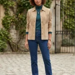 Beige Suede Fringe Jacket for Women Western Style front
