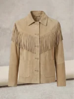 Beige Suede Fringe Jacket for Women Western Style