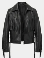 Black Leather Fringe Jacket for Men Western Style - Image 3