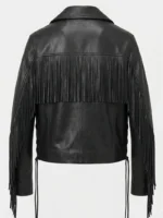 Black Leather Fringe Jacket for Men Western Style - Image 4