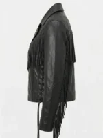 Black Leather Fringe Jacket for Men Western Style - Image 5