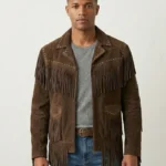 Brown Suede Fringe Jacket for Men Western Studded Style