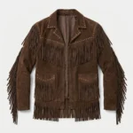 Brown Suede Fringe Jacket for Men Western Studded Style - Image 4