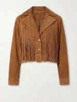 Brown Suede Fringe Jacket for Women Western Belted Style front