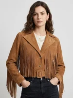 Brown Suede Fringe Jacket for Women Western Belted Style