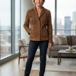 Brown Suede Fringe Jacket for Women Western Blazer Style women wearing