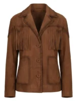 Brown Suede Fringe Jacket for Women Western Blazer Style front