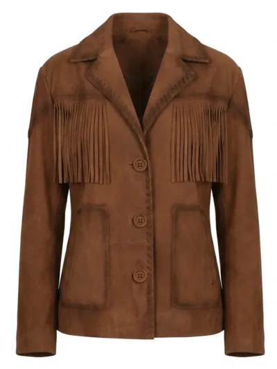 Brown Suede Fringe Jacket for Women Western Blazer Style front