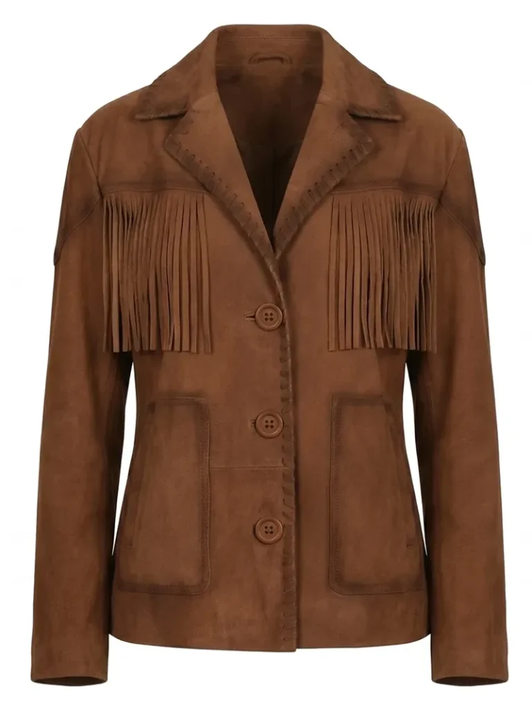 Brown Suede Fringe Jacket For Women Western Blazer Style 3 Brown Suede Fringe Jacket for Women Western Blazer Style front