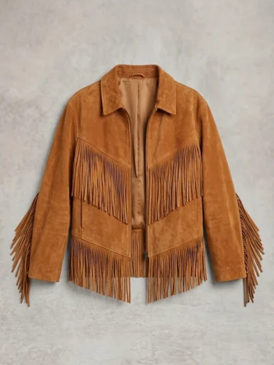 Brown Suede Fringe Jacket for Women Western Style front