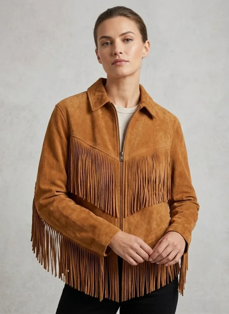 Brown Suede Fringe Jacket for Women Western Style