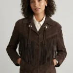Dark Brown Suede Fringe Jacket for Women Western Style