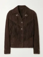 Dark Brown Suede Fringe Jacket for Women Western Style front