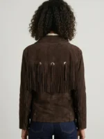 Dark Brown Suede Fringe Jacket for Women Western Style back side