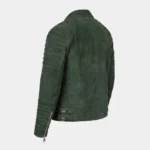 Men's Forest Green Suede Leather Biker Jacket with Quilted Shoulders - Image 4