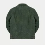 Men's Forest Green Suede Leather Biker Jacket with Quilted Shoulders - Image 5
